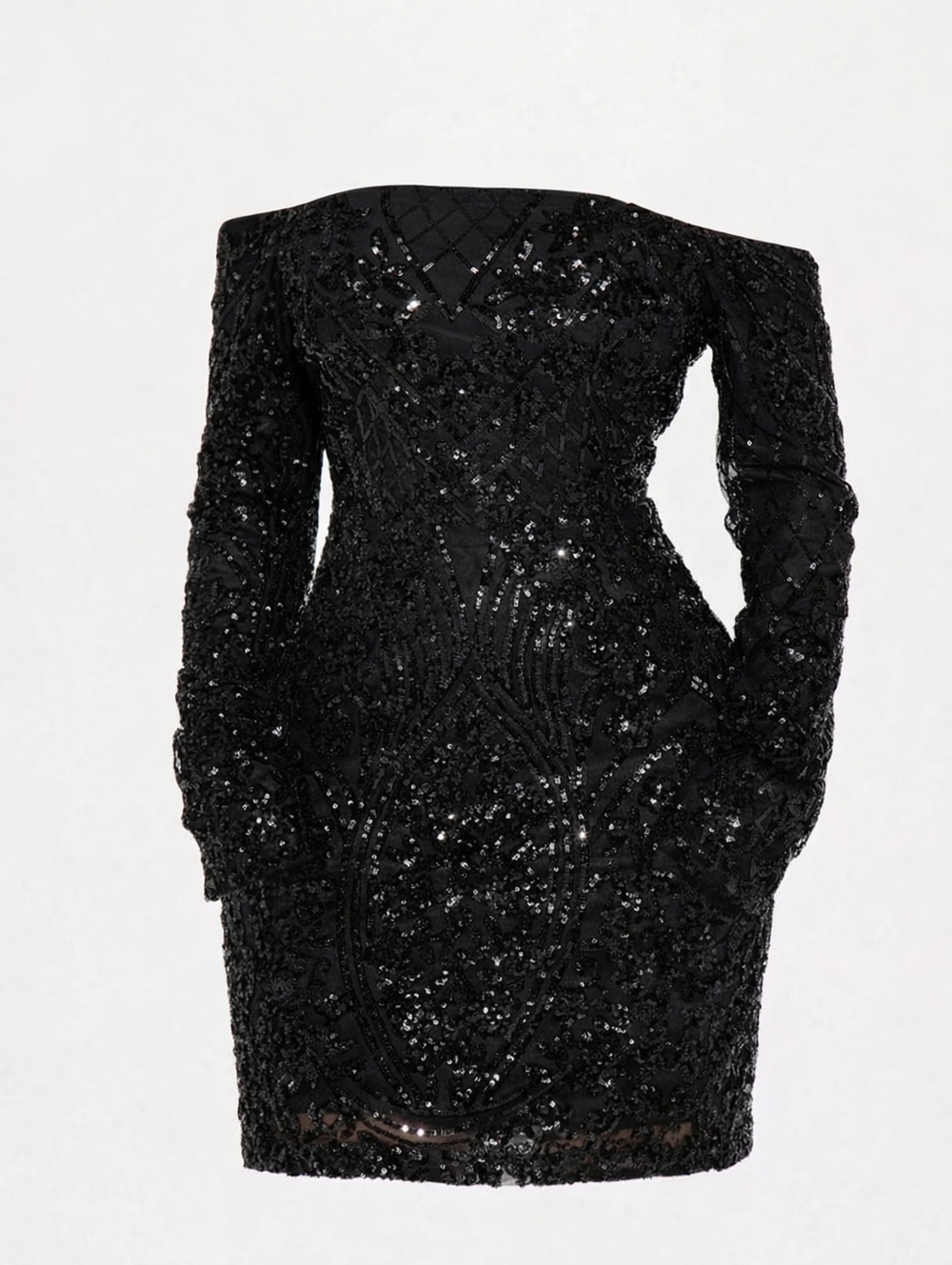 Women's Fashion Nova Black Sequin Off-Shoulder Dress L